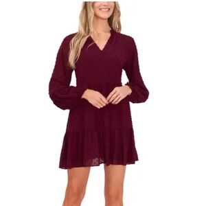 CeCe Clip Dot Ruffle Long Sleeve Shift Dress
